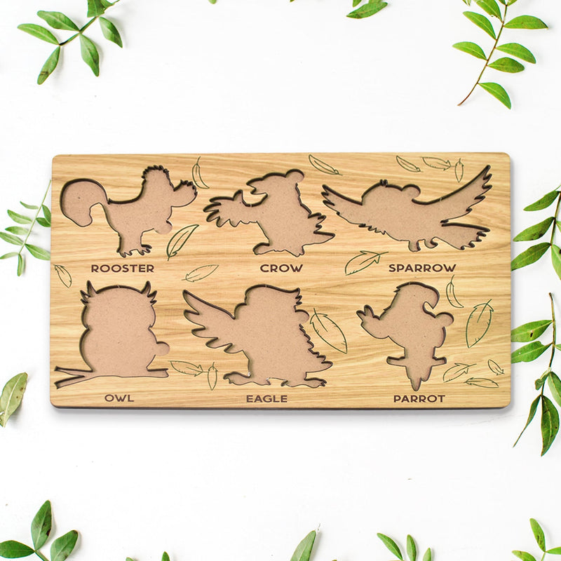 Happy child engaging with the vibrant Wooden Bird Puzzle, fostering cognitive development.