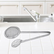 Apex skimmer tong kitchen utensil in polished stainless steel for cooking