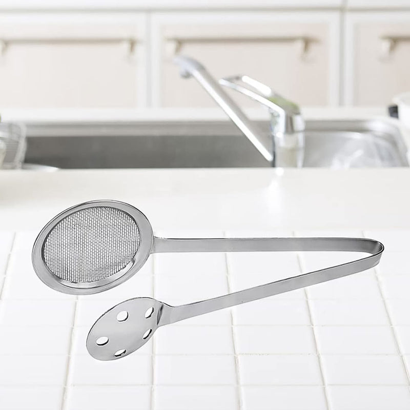 Apex skimmer tong kitchen utensil in polished stainless steel for cooking