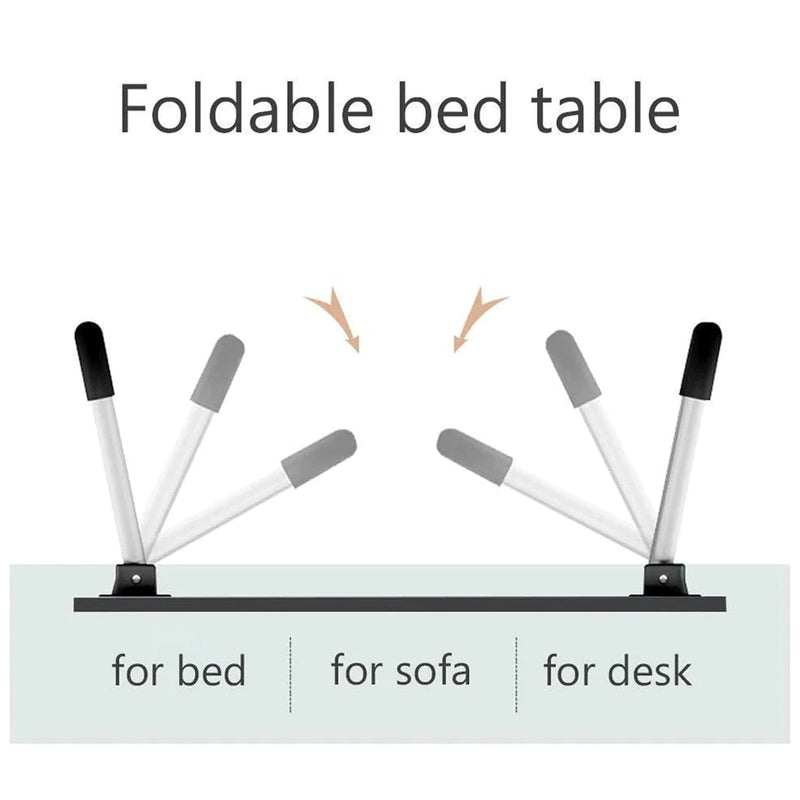 Individual using the portable bed desk for reading a book and taking notes in a relaxed setting.