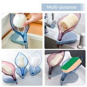 Decorative leaf soap storage tray with draining feature