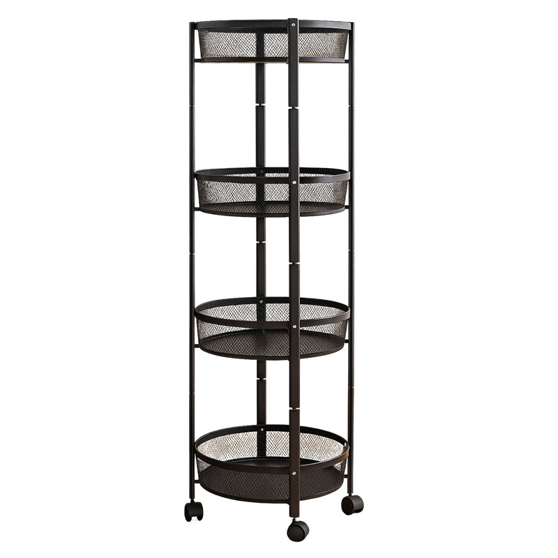 All-purpose 4-tier round mesh storage trolley ideal for kitchen and bathroom