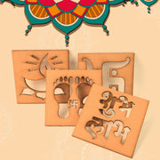 Wooden decorative cutouts used as Diwali decoration indoors