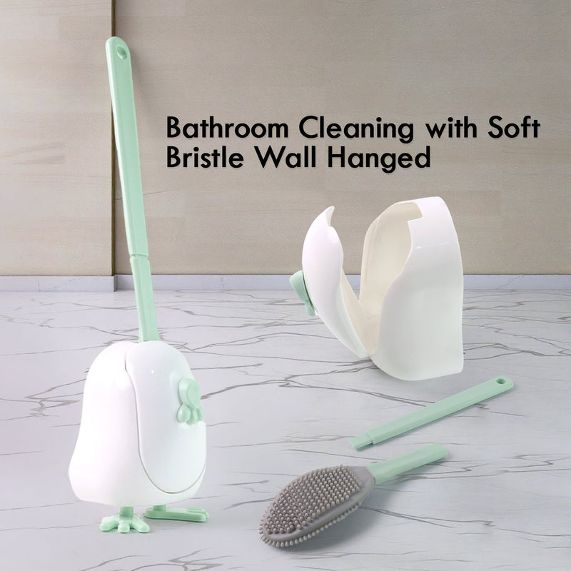 Bathroom cleaning brush set featuring flexible brush head