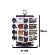 Top-down view of Ganesh 16-piece plastic revolving spice rack on a countertop.