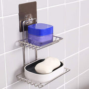 Components of the self-adhesive wall mounted soap dish: stainless steel tray and sticker.