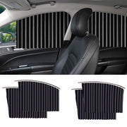Driver's perspective with the car window curtain installed, showing it does not obstruct rearview.