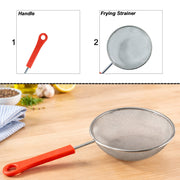 Round fine mesh kitchen strainer with comfortable handle