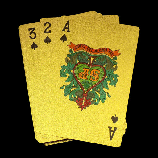 Close-up of elegant gold poker cards showcasing their premium finish.
