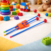 A detailed view of the plastic toy knife and arrows from the Kids Archery Set.
