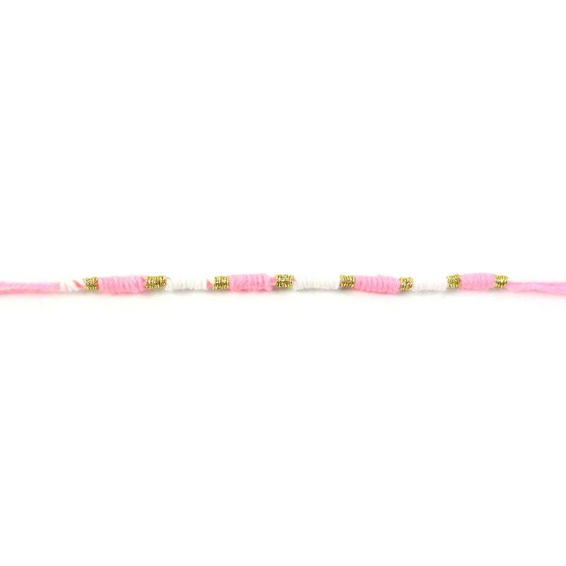 Pink & White Thread Rakhi with packaging