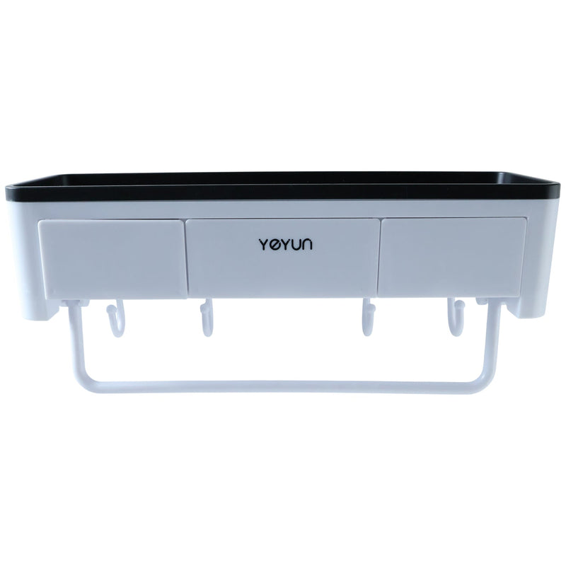 Bathroom wall-mounted storage rack with towel bar and hooks