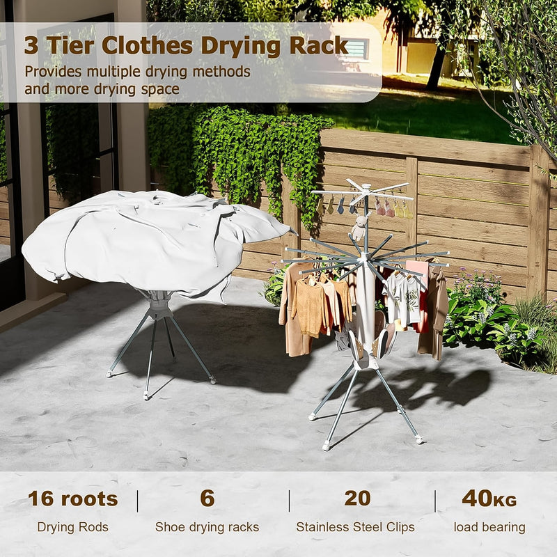 Foldable clothes drying rack folded flat for space-saving storage