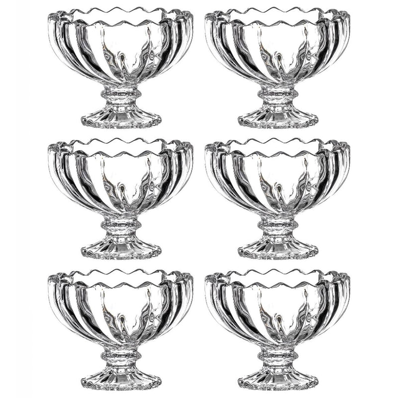 Set of glass ice cream bowls presented in a stylish printed gift box, ideal for gifting.