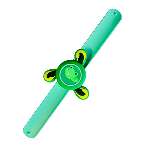 Child's hand wearing a flexible silicone light-up wristband with a fun animated design.