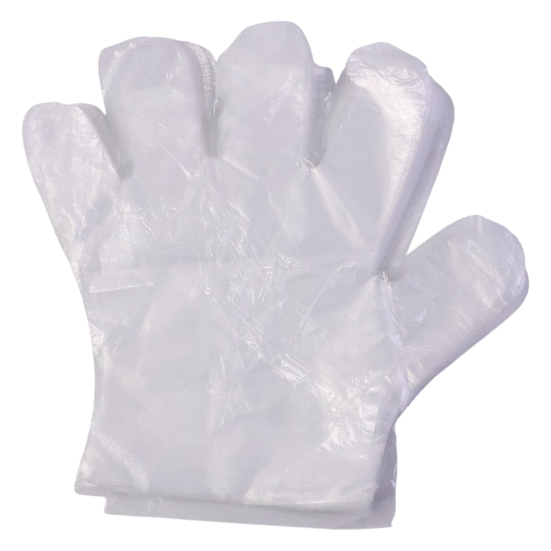 Individual disposable plastic gloves showing transparent material