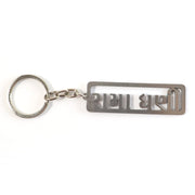 Durable metal keychain with Gujarati devotional engraving and rectangular frame