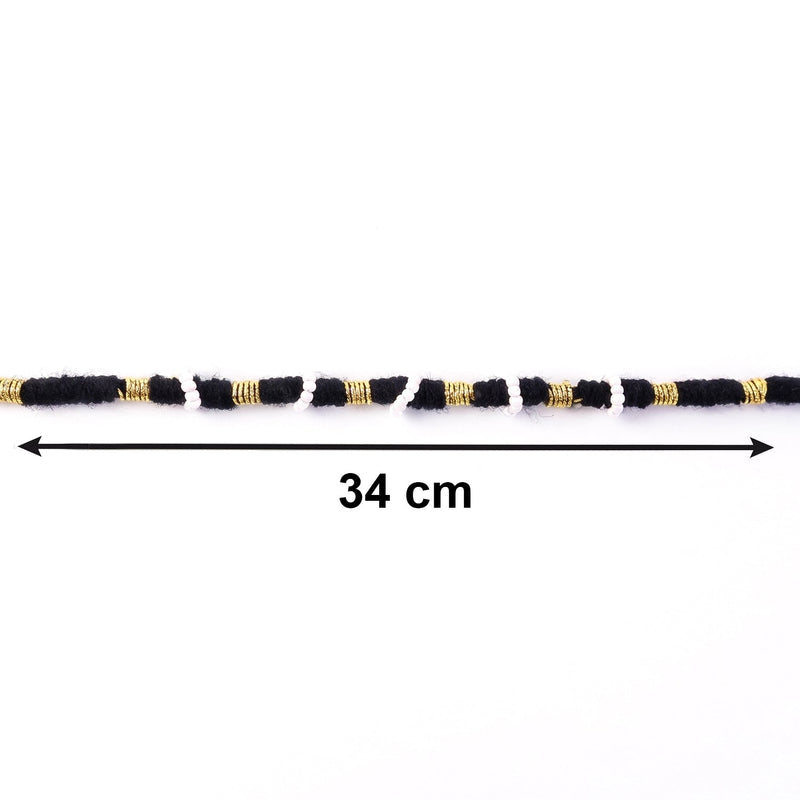 Black thread rakhi with detailed white pearl beads