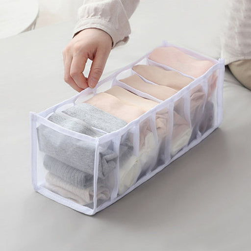 Front view of the 7 section laundry bag, perfect for organizing clothes.