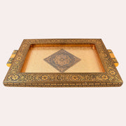 Premium wooden Rajwadi decorative tray with ornate golden finish
