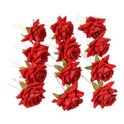 The complete 12-piece set of red rose hair accessories, ready for styling.