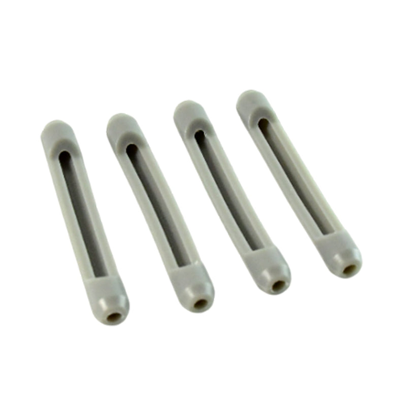 Four eyeglass temple tip sleeves displayed together showing silicone texture