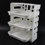 Neat kitchen food organizer rack mounted on the wall with three layers
