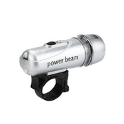 LED bicycle headlight glowing brightly, ensuring visibility on a dark path.