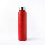 Top view of red stainless steel water bottle showing screw cap