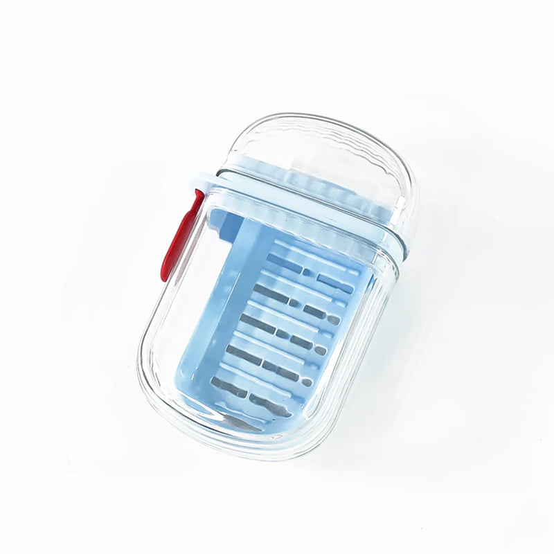 Durable plastic soap pod with locking lid for leak-proof storage