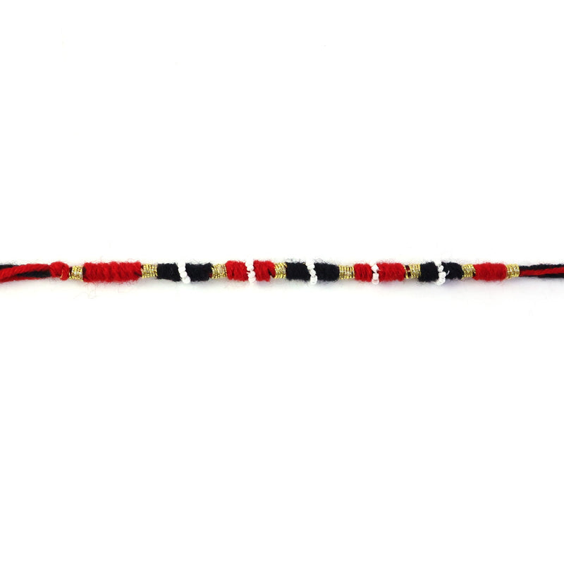 Festive multicolor thread rakhi with pearl and golden bead work