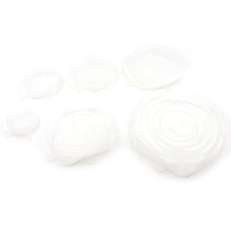 Stretchable silicone lids covering food bowls to keep fresh