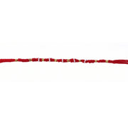 Red mauli rakhi with decorative beads and golden details