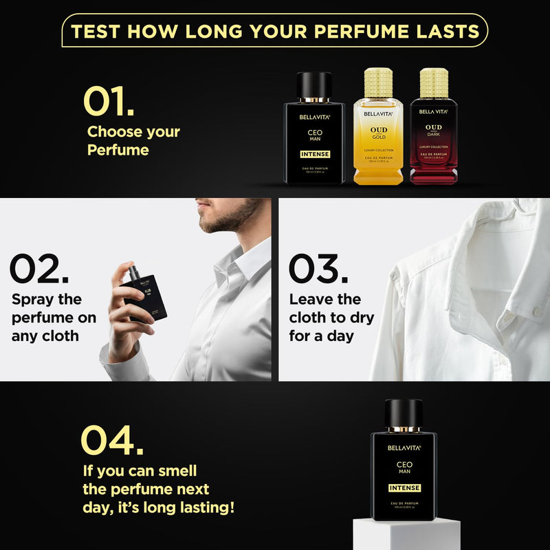Close-up of Bellavita CEO Man Intense perfume bottle