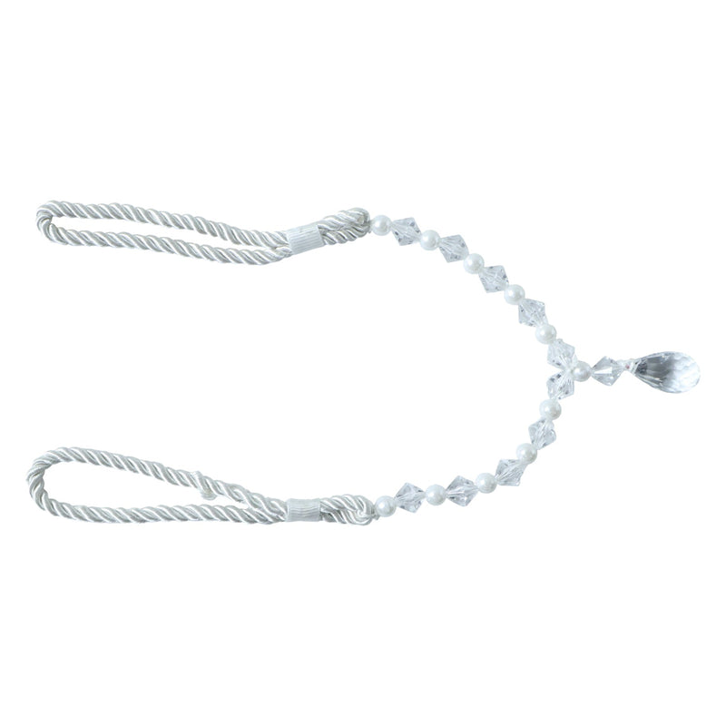 Stylish window curtain tieback featuring crystal and pearl beads