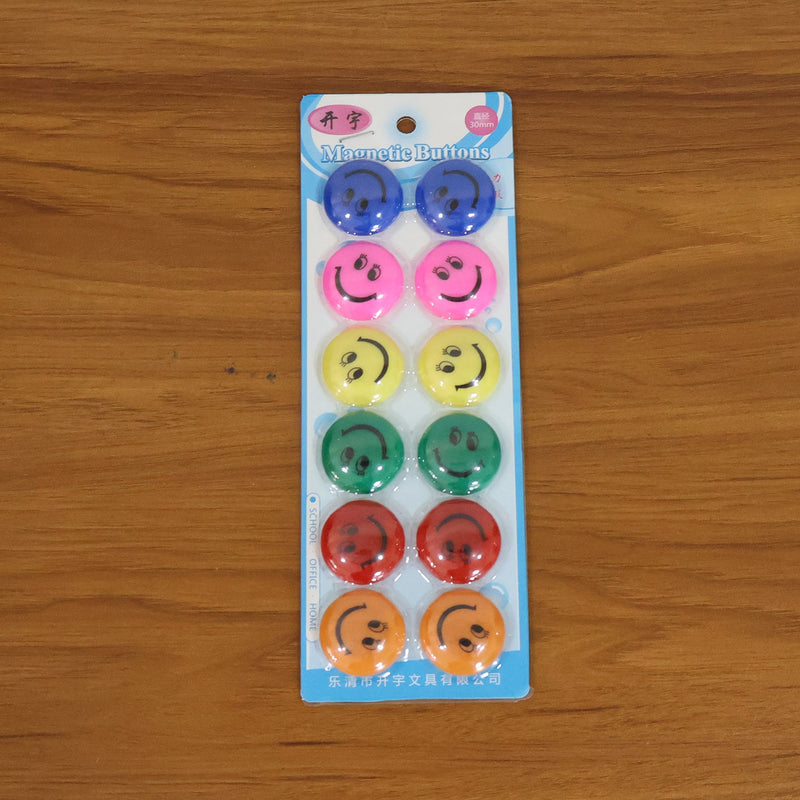 Multicolored smiley face magnetic buttons arranged in set