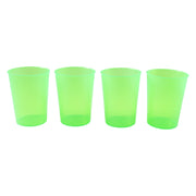 Reusable plastic tumblers filled with water, ready for serving.
