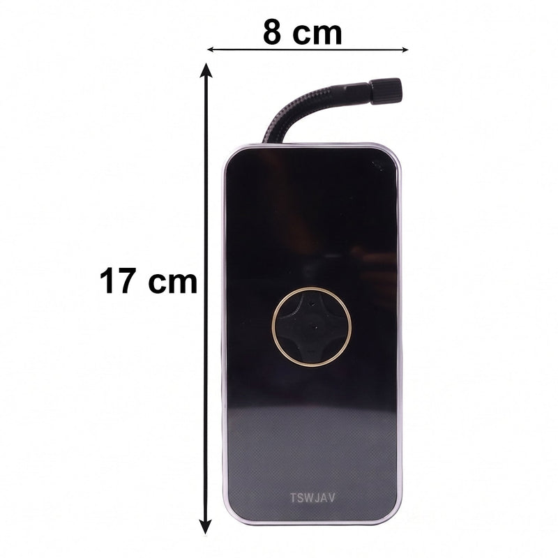 Size guide for portable electric tyre pump with compact dimensions