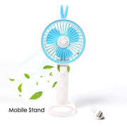 7606 Mini Portable Hand Fan USB Rechargeable Fan With Led Light Fan for Indoor and Outdoor Use by Women and Men Table Standing Stand Included 