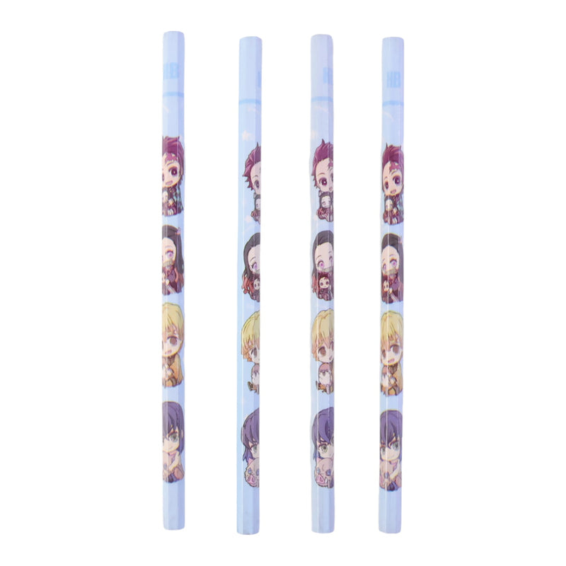 Side view of wooden pencil featuring colorful cartoon print design