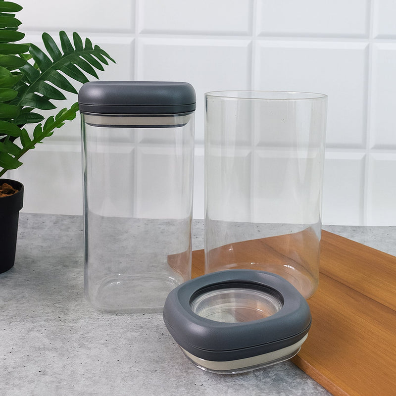Stackable kitchen storage containers made of BPA-free plastic