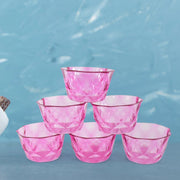 Group of 6 plastic bowls, highlighting their diamond cut design.
