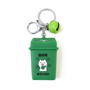 Green colored Trash Can Keychain novelty keyring made from durable plastic