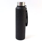 Durable 18/8 stainless steel construction shown on black water bottle