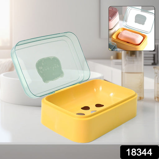 Leakproof soap holder with a bar of soap, ready for bathroom or travel.