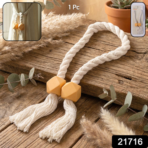Close-up of the strong magnetic closure of the curtain tieback.
