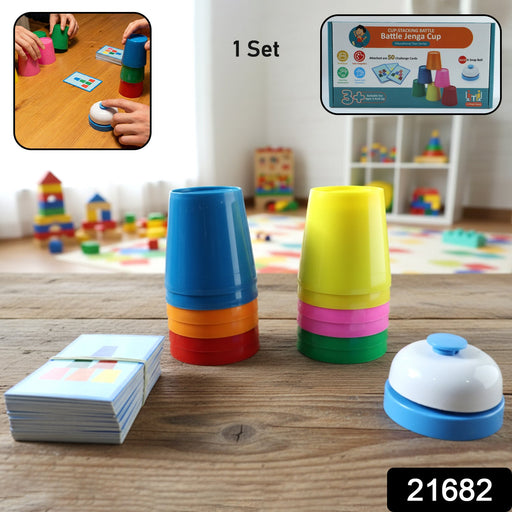 Children engaged in Cup Stacking Game with challenge cards