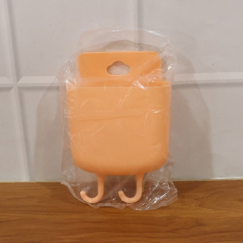 Multi-use wall organizer pocket with hooks for smartphone and cables