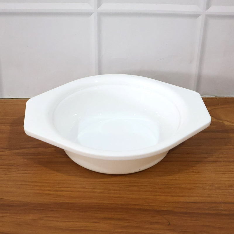 Plastic kitchen mixing bowl with modern neutral design and side tabs