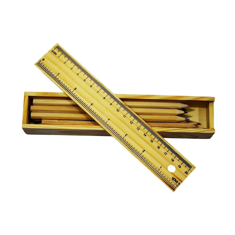 Colorful Wooden Pencil Set with Pencil box, Ruler, Sharpener For for Kids, Artist, Architect (12 Pcs Set)